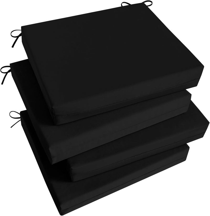 Basic Beyond Outdoor Chair Cushions for Patio Furniture - Square Corner Outdoor Chair Cushions Set of 4, Waterproof Seat Cushions with Ties, 18.5"x16"x3", Black - Image 1