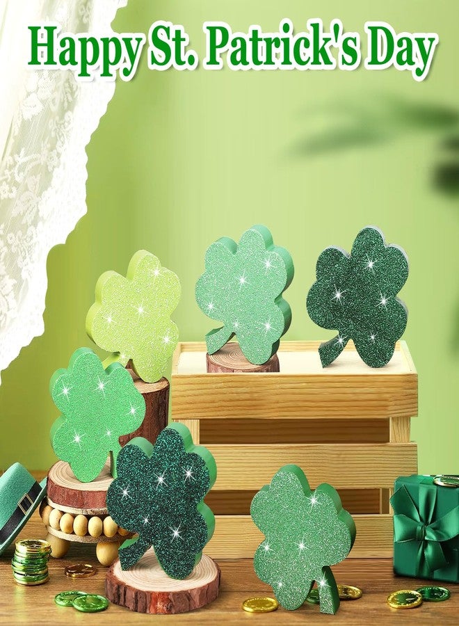 COCHIE 6Pcs St. Patrick's Day Table Decorations Signs, Wooden Green Shamrock Tiered Tray Decors, Irish-Themed Lucky Clover Block Sign St Patrick's Day Tabletop Centerpiece (Print, Retro) - Image 2