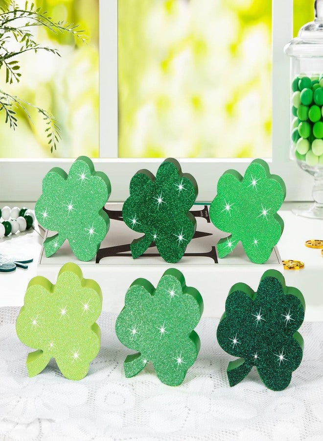 COCHIE 6Pcs St. Patrick's Day Table Decorations Signs, Wooden Green Shamrock Tiered Tray Decors, Irish-Themed Lucky Clover Block Sign St Patrick's Day Tabletop Centerpiece (Print, Retro) - Image 1