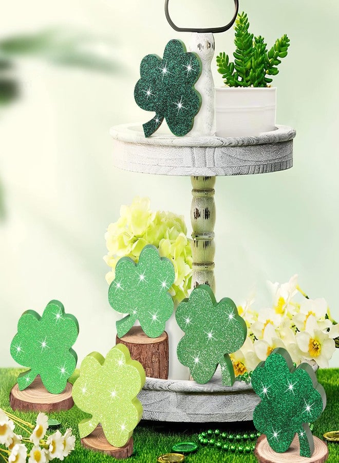 COCHIE 6Pcs St. Patrick's Day Table Decorations Signs, Wooden Green Shamrock Tiered Tray Decors, Irish-Themed Lucky Clover Block Sign St Patrick's Day Tabletop Centerpiece (Print, Retro) - Image 5