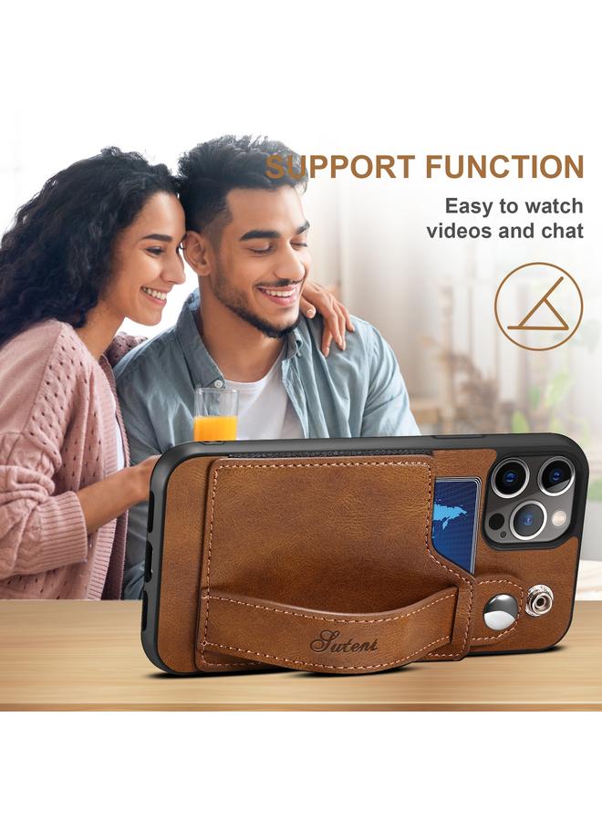 Suteni Case For iPhone 12 Pro 215 Wrist Strap PU Phone Case - Image 4