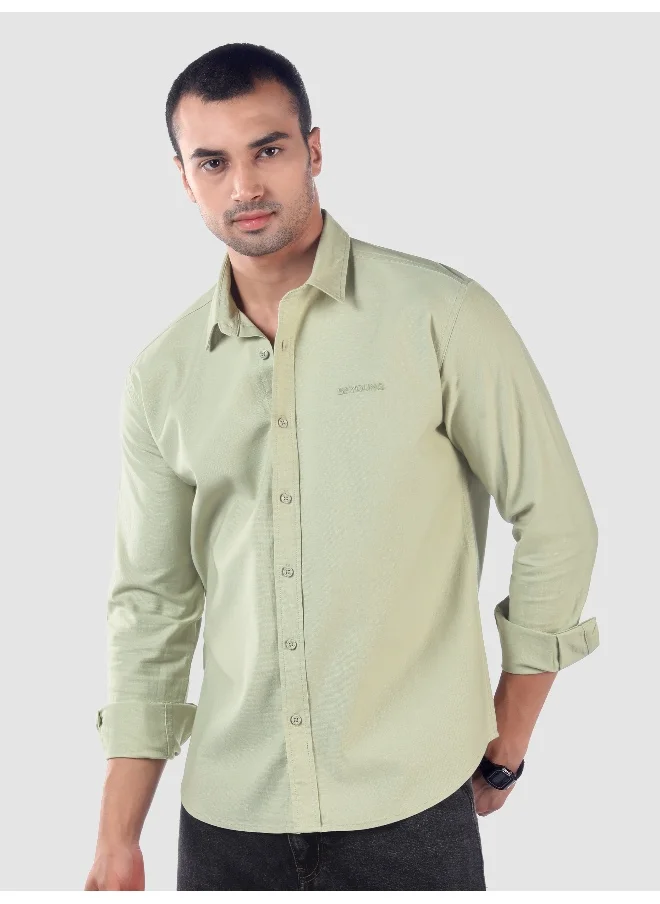 Beyoung Pista Green Oxford Cotton Shirt