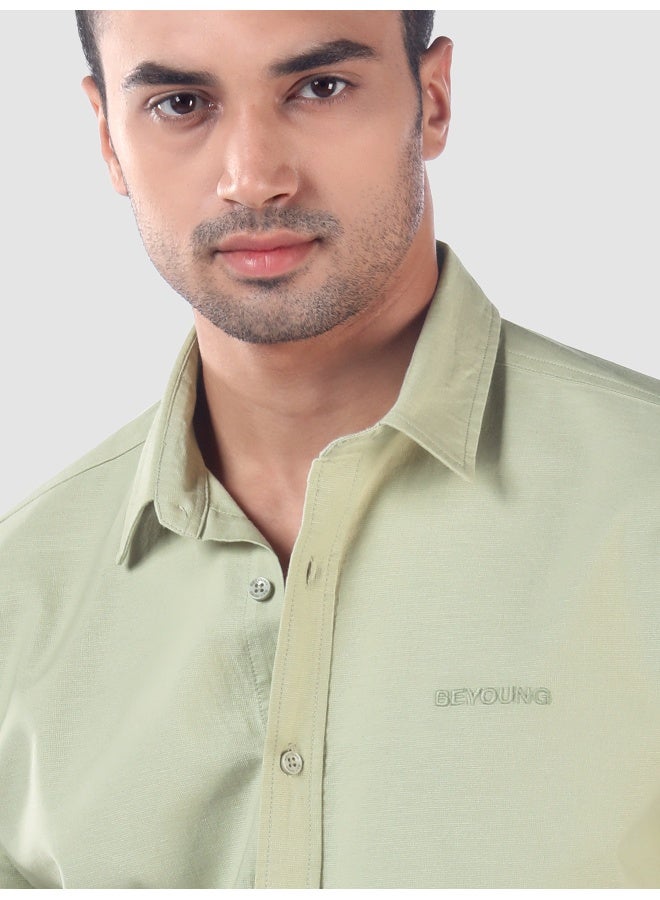 Beyoung Pista Green Oxford Cotton Shirt - Image 4
