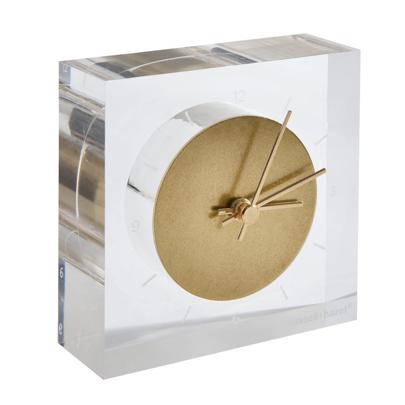 RUSSELL+HAZEL RUSSELLHAZEL Acrylic and Gold Desk Clock 4 W x 4 L x 125 D Elegant Home Decor and Office Decor Etched Face with Gold Toned Brass Compact Shelf Decor for Upscale Spaces 1Count 105521 - Image 2