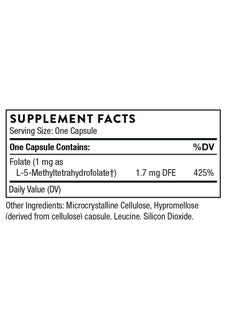 Thorne 5-MTHF 1 mg Methylfolate - Dietary Supplement - 60 Capsules  - Image 2