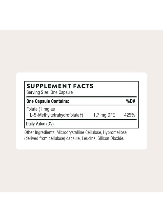 Thorne 5-MTHF 1 mg Methylfolate - Dietary Supplement - 60 Capsules - Image 2