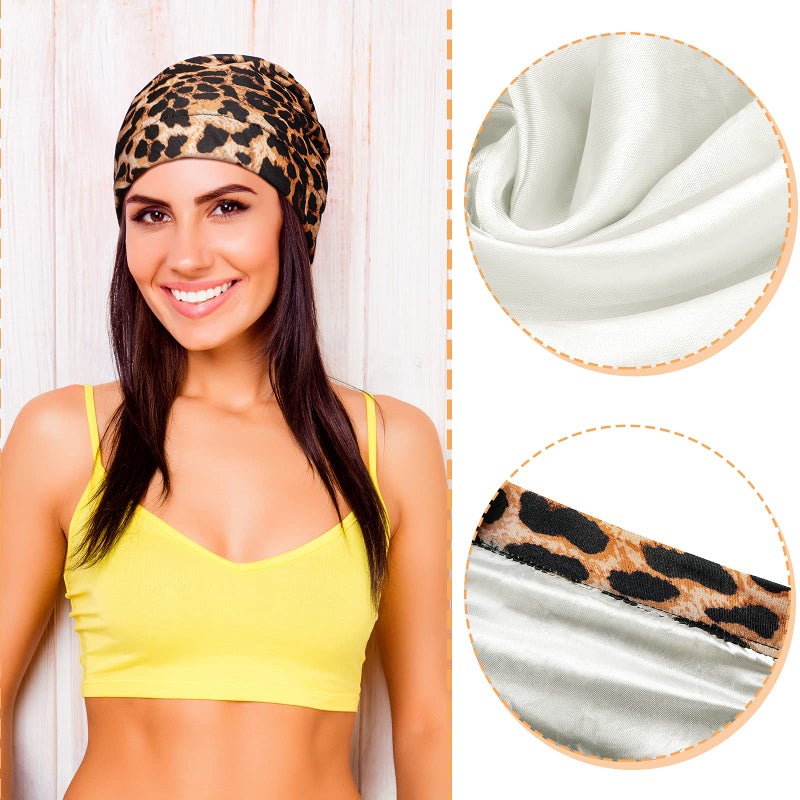 Sintege 6 Pcs Satin Lined Bonnet Sleep Chemo Hat Stretch Cancer Cap for Women Men Cancer Patient African Silk Soft Beanie(Elegant Patterns) - Image 3