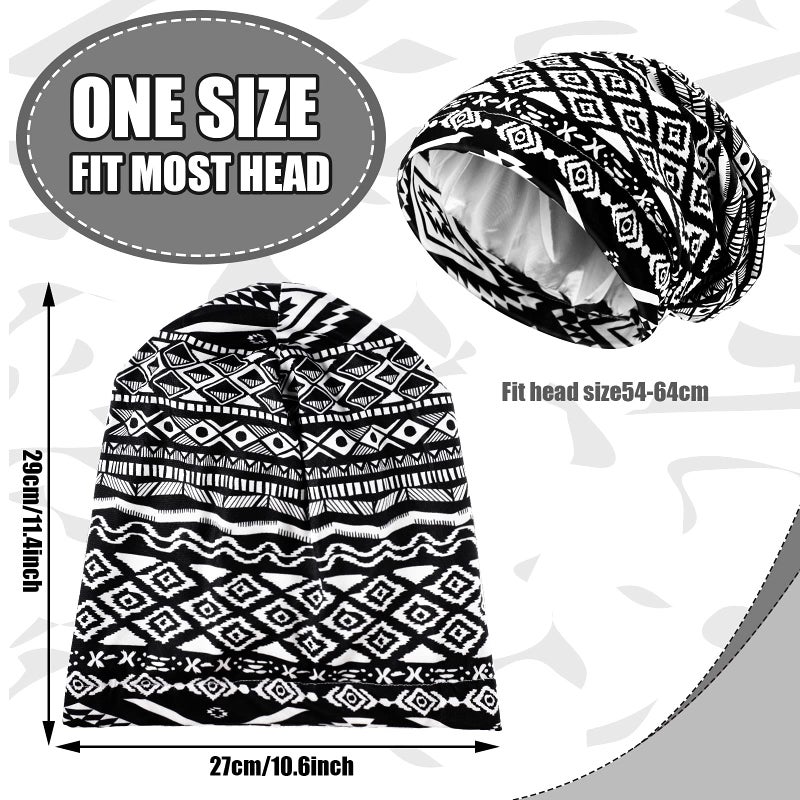 Sintege 6 Pcs Satin Lined Bonnet Sleep Chemo Hat Stretch Cancer Cap for Women Men Cancer Patient African Silk Soft Beanie(Elegant Patterns) - Image 2
