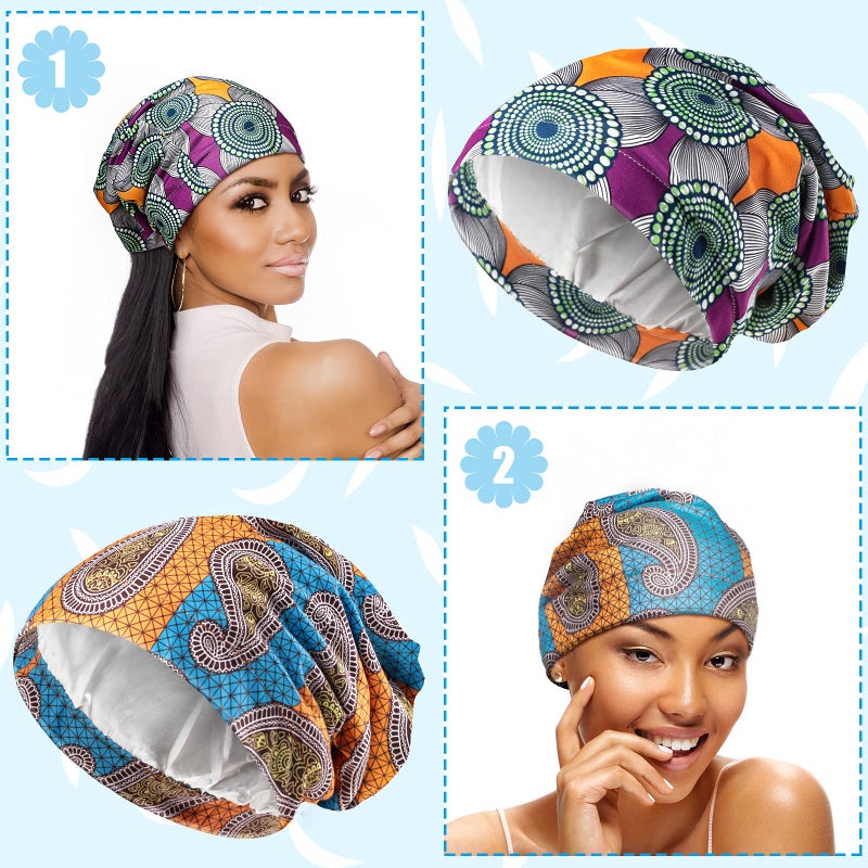 Sintege 6 Pcs Satin Lined Bonnet Sleep Chemo Hat Stretch Cancer Cap for Women Men Cancer Patient African Silk Soft Beanie(Elegant Patterns) - Image 5