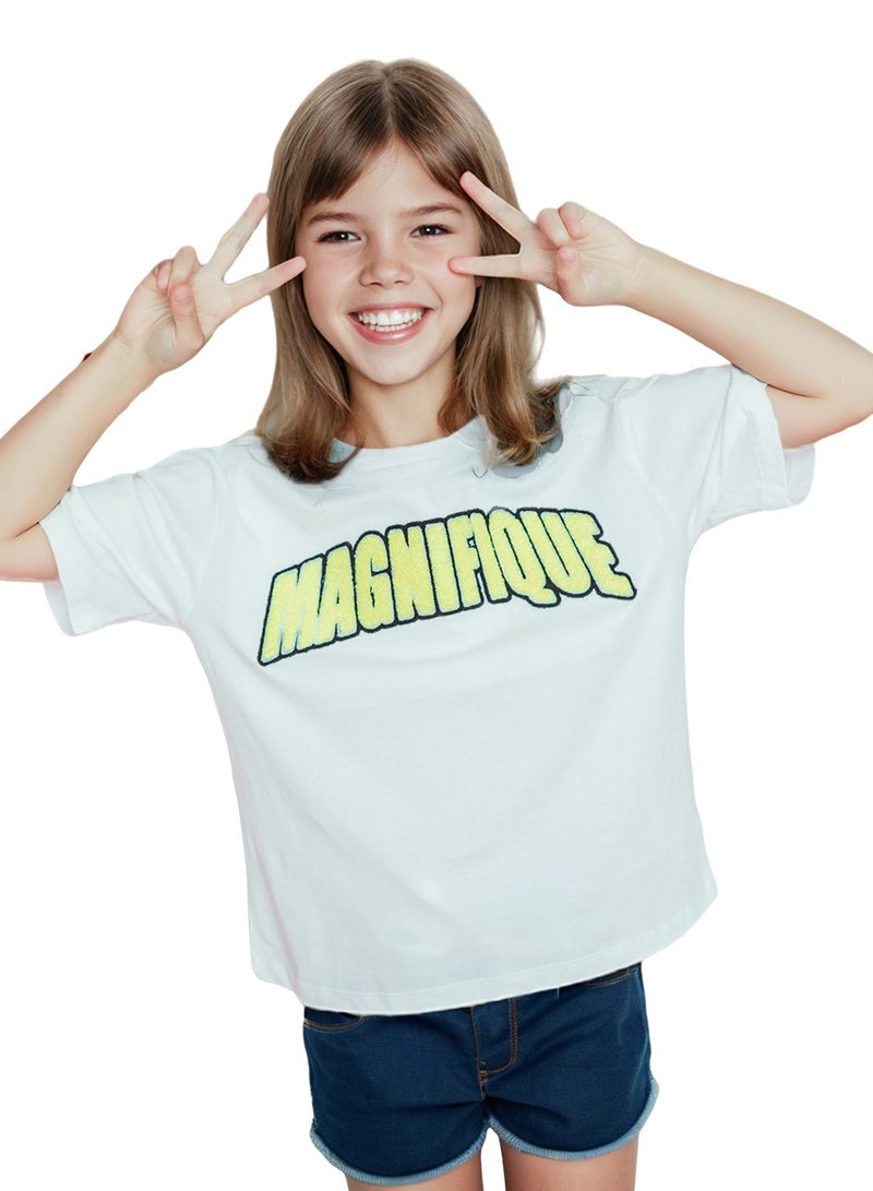 WiNi BEE T-Shirt for girls Stitch tee Short sleeve tops Girls clothes for teenagers White 3D embroidery Letter TShirt 8- 16Y  - Image 1