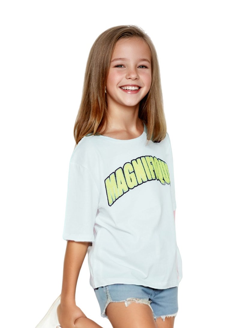 WiNi BEE T-Shirt for girls Stitch tee Short sleeve tops Girls clothes for teenagers White 3D embroidery Letter TShirt 8- 16Y  - Image 3