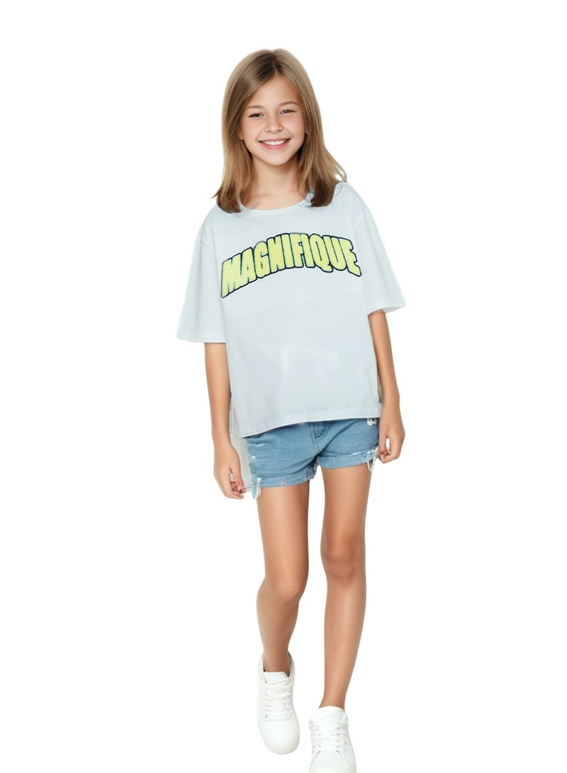 WiNi BEE T-Shirt for girls Stitch tee Short sleeve tops Girls clothes for teenagers White 3D embroidery Letter TShirt 8- 16Y  - Image 4