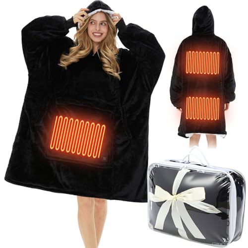 Glooglitter Heated Blanket Wearable Hoodie USB Oversized Heated Sweatshirt for Women with Giant Pocket 3 Heating Levels(Black,No Pattern) - Image 1