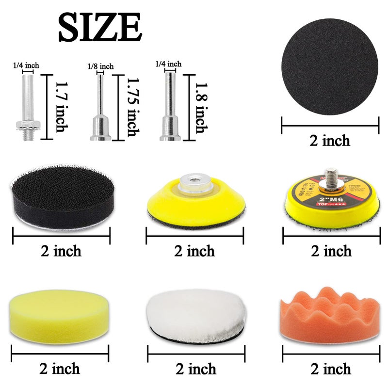 GOH DODD 187 Pieces 2 Inch Sanding Disc, GOH DODD Hook and Loop Sanding Pads 60 to 10000 Wet Dry Sandpaper with 1/8" 1/4” Shank, Backing Pad, Polishing Pads and Interface Pad for Drill Grinder Rotary Tools - Image 3