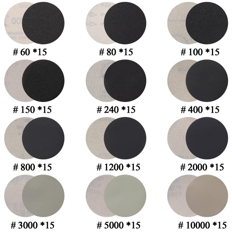GOH DODD 187 Pieces 2 Inch Sanding Disc, GOH DODD Hook and Loop Sanding Pads 60 to 10000 Wet Dry Sandpaper with 1/8" 1/4” Shank, Backing Pad, Polishing Pads and Interface Pad for Drill Grinder Rotary Tools - Image 2