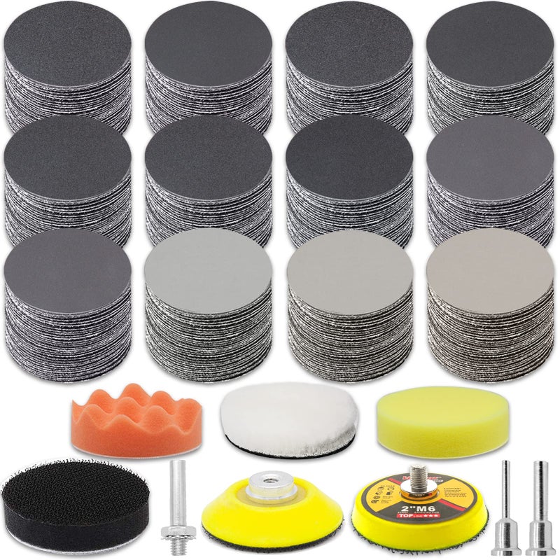 GOH DODD 187 Pieces 2 Inch Sanding Disc, GOH DODD Hook and Loop Sanding Pads 60 to 10000 Wet Dry Sandpaper with 1/8" 1/4” Shank, Backing Pad, Polishing Pads and Interface Pad for Drill Grinder Rotary Tools - Image 1