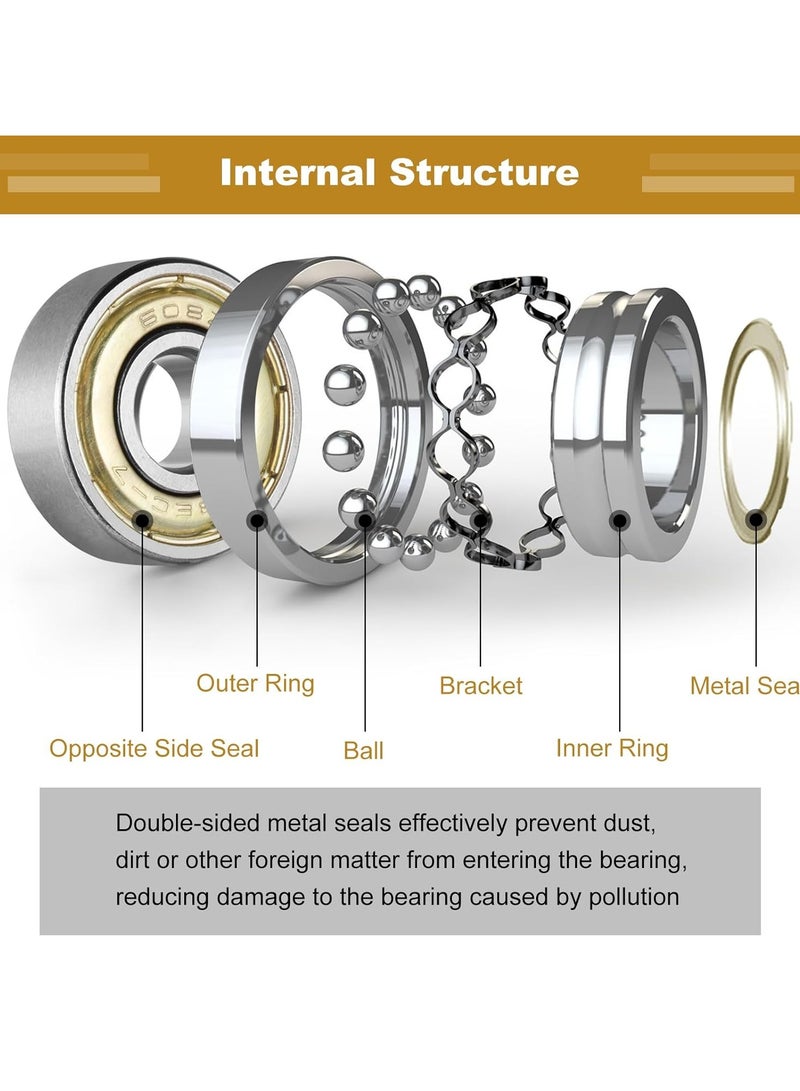 20 Packs 608zz Ball Bearing,Double Shielded Ball Bearings,for skateboards, scooters, inline skates, 8mm x 22mm x 7mm - Image 5