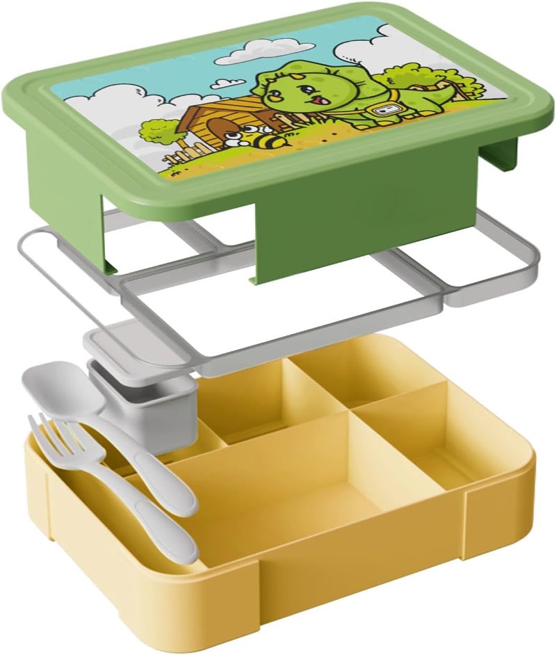 PEARL Kids Large Plastic Bento Lunch Box - Dino Design, BPA-Free, Leakproof, Spacious Lunch Container for Kids - Image 3