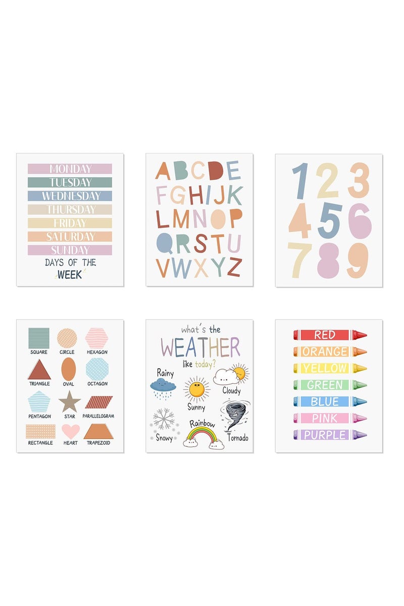 LIYAOLI Abc Wall Decor Boho Rainbow Nursery Decor Playroom Wall Decor 11 x 14 inch Set of 6 Unframed Art Prints - Image 1