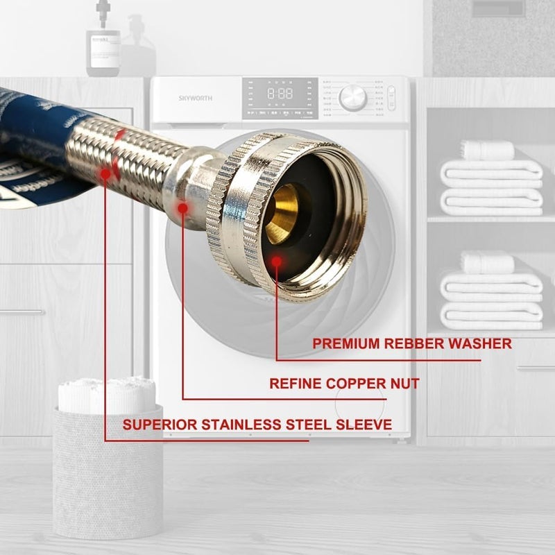 PLUMBINGMASTER 10FT Stainless Steel Washing Machine Hoses with 90 Degree Elbows,2 Pack Red and Blue Washer Hoses,Burst Proof Hot & Cold Water Connection Inlet Washer Supply Lines - Image 1
