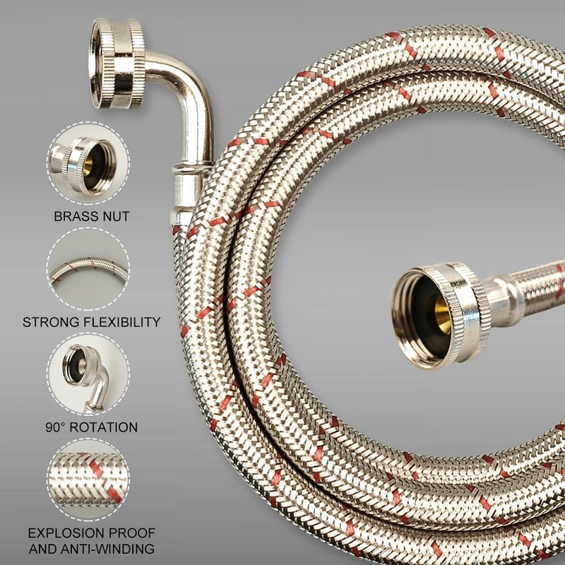 PLUMBINGMASTER 10FT Stainless Steel Washing Machine Hoses with 90 Degree Elbows,2 Pack Red and Blue Washer Hoses,Burst Proof Hot & Cold Water Connection Inlet Washer Supply Lines - Image 2