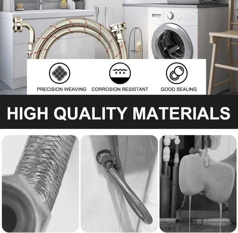PLUMBINGMASTER 10FT Stainless Steel Washing Machine Hoses with 90 Degree Elbows,2 Pack Red and Blue Washer Hoses,Burst Proof Hot & Cold Water Connection Inlet Washer Supply Lines - Image 3