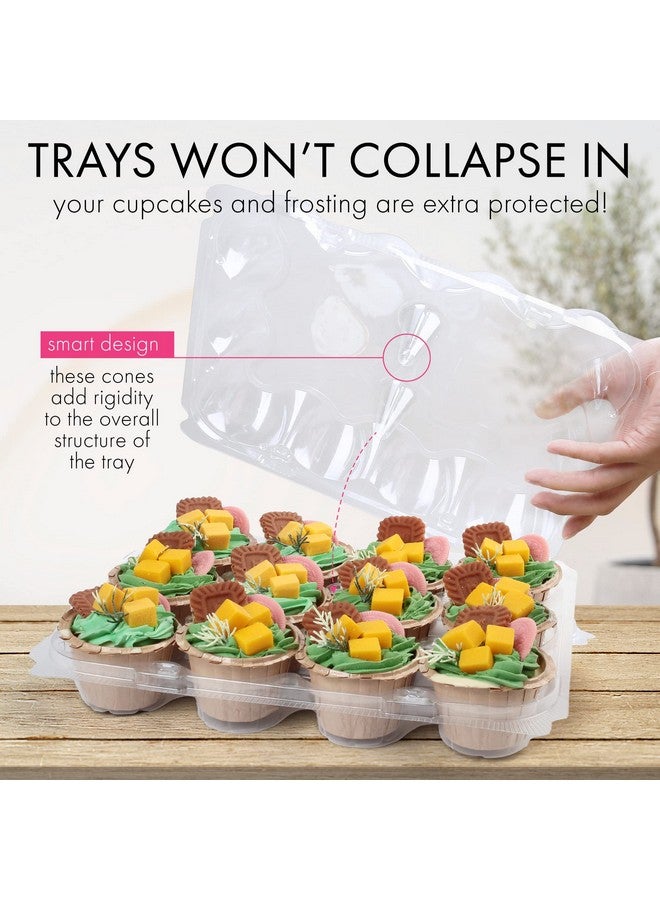 LotFancy Cupcake Containers 12 Count, 12 Sets, Plastic Dozen Cupcake Boxes, Disposable Cupcake Carrier Holder with Detachable Tall Dome Lid, BPA Free, Standard Size - Image 1