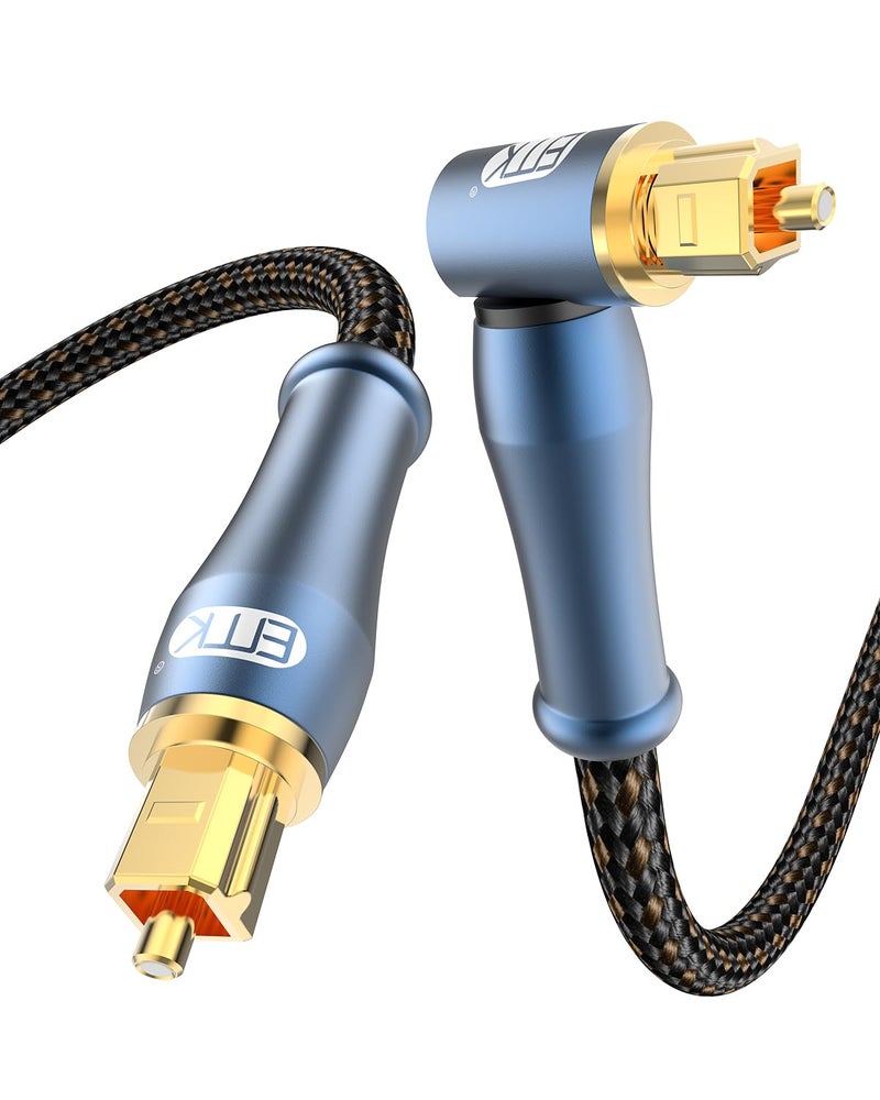 EMK 90 Degree Toslink Optical Cable 24K-Gold Connector 360 Degree Free-Rotating Plug Fiber Optic Cable S/PDIF Toslink Male to Male for Home Theater, Sound Bar, TV, PS4, Xbox (Blue,3.3ft/1m) - Image 1