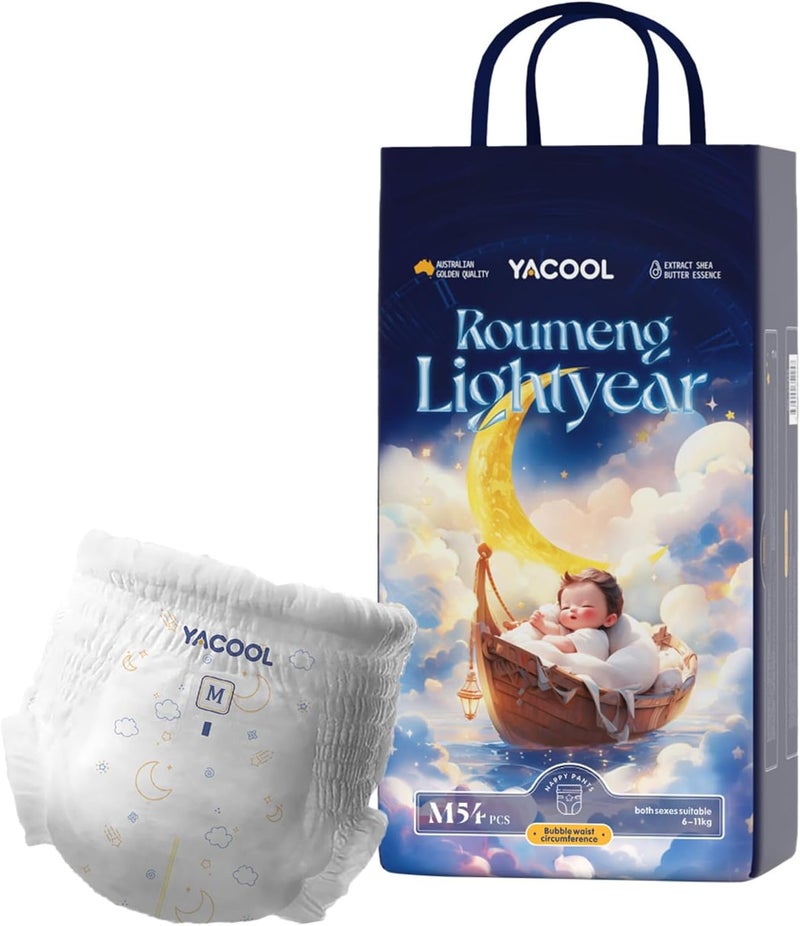 Yacool Baby Pull-Up Diaper Pants, Size M (6-11kg), 54 Count, Ultra-Absorbent & Breathable, Gentle on Sensitive Skin, Leak-Proof Design - Image 1