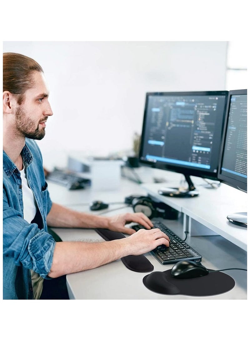 مسند معصم مريح للوحة المفاتيح، وسادة ماوس من إسفنج الذاكرة مع مسند معصم للوحة مفاتيح الكمبيوتر، مجموعة وسادة ماوس لسهولة الكتابة وتخفيف الألم للمكتب والمنزل، لون أسود - Image 2