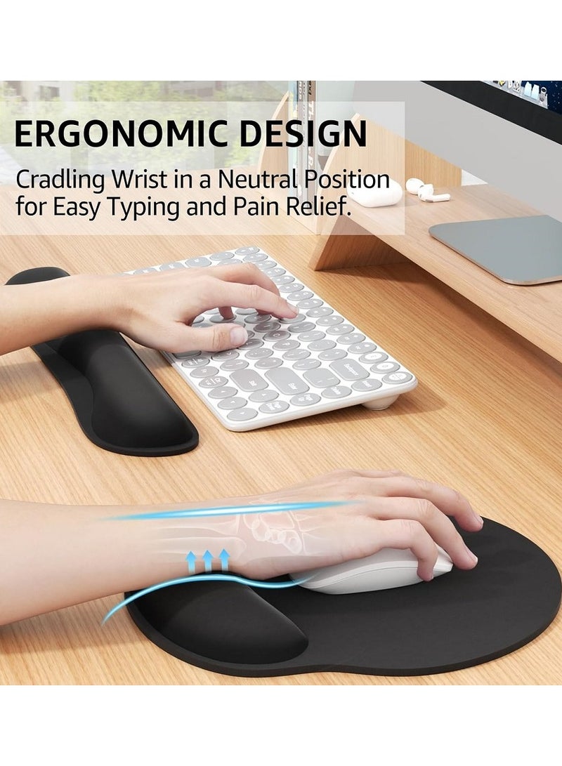 مسند معصم مريح للوحة المفاتيح، وسادة ماوس من إسفنج الذاكرة مع مسند معصم للوحة مفاتيح الكمبيوتر، مجموعة وسادة ماوس لسهولة الكتابة وتخفيف الألم للمكتب والمنزل، لون أسود - Image 3