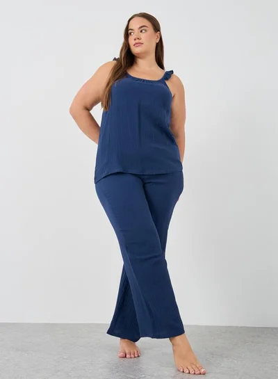 Styli Plus Size Strappy Cami Top and Pyjama Set
