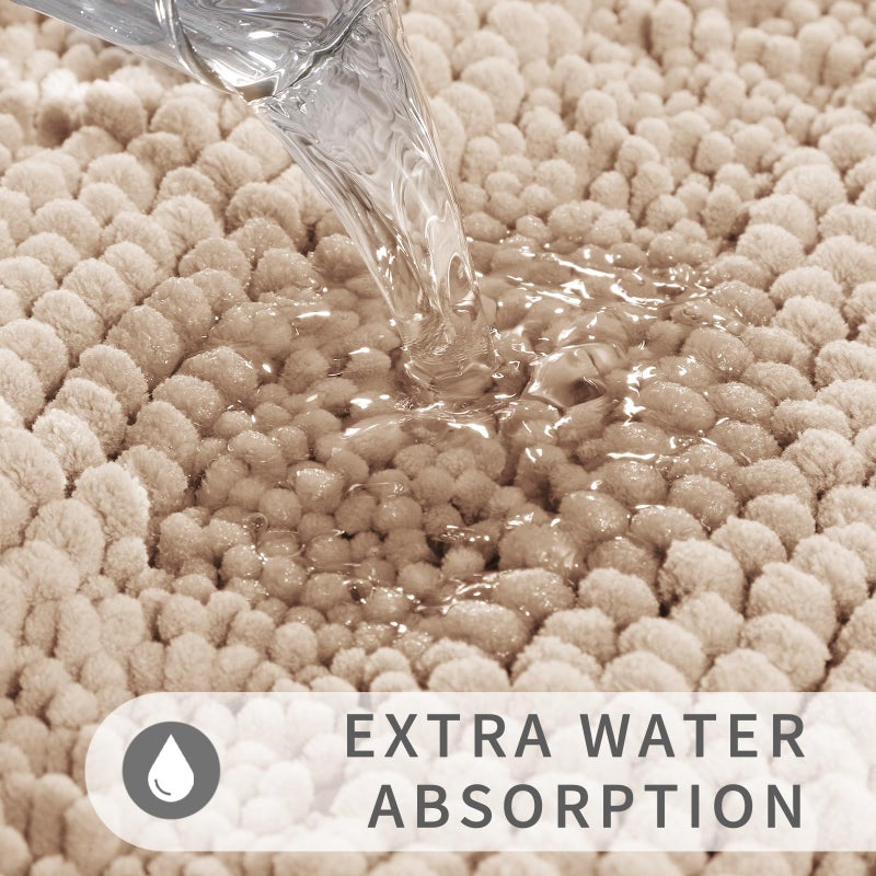 Yimobra Bathroom Rug Mat 24 x 17  Non Slip and Super Absorbent Bath Mat Machine Washable Quick Dry Ultra Plush Chenille Shower Rugs for Bathroom Floor Sink Tub and Shower Outside  Beige - Image 3