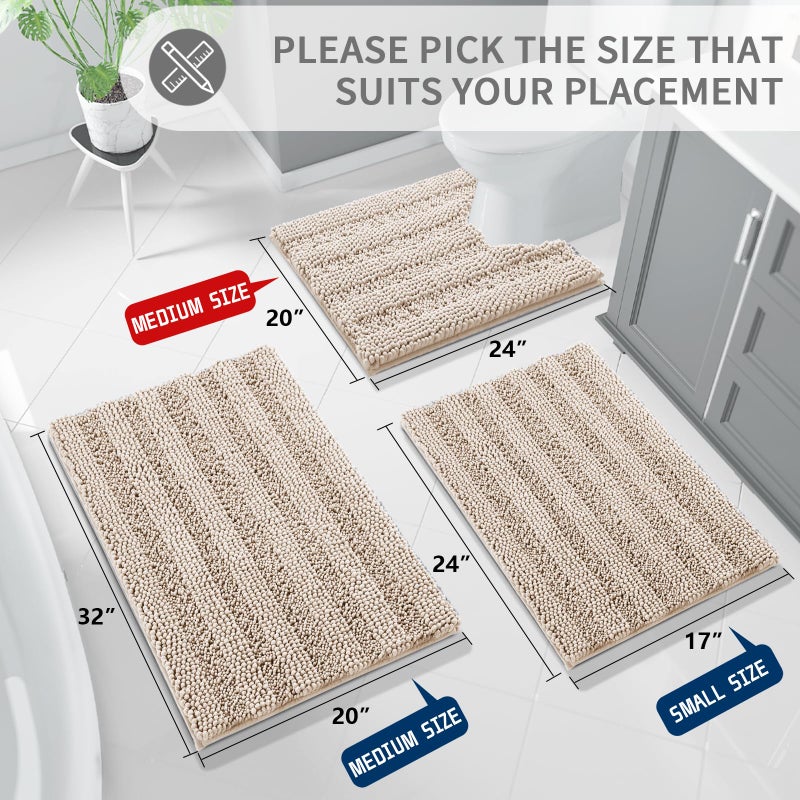 Yimobra Bathroom Rug Mat 24 x 17  Non Slip and Super Absorbent Bath Mat Machine Washable Quick Dry Ultra Plush Chenille Shower Rugs for Bathroom Floor Sink Tub and Shower Outside  Beige - Image 1