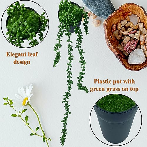 Tdas Plastic & Tpe Artificial Succulent Plants Hanging Flowers Home Decor Items Plant Leaves For Living Room Hall Decorative Decoration Office In Pot (Green, 2-Pcs Hanging Succulent With Pot) - Image 3