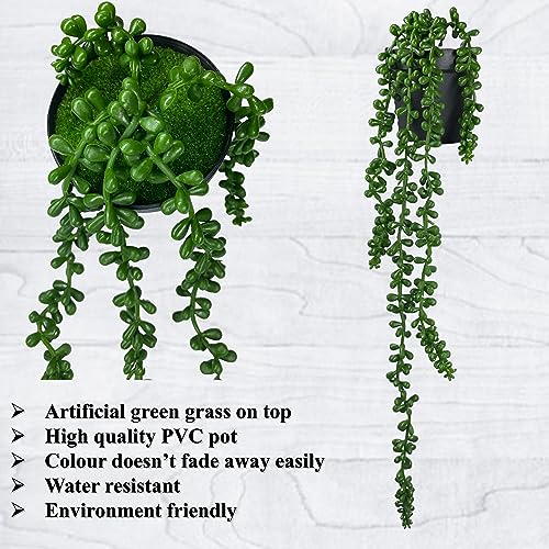 Tdas Plastic & Tpe Artificial Succulent Plants Hanging Flowers Home Decor Items Plant Leaves For Living Room Hall Decorative Decoration Office In Pot (Green, 2-Pcs Hanging Succulent With Pot) - Image 4