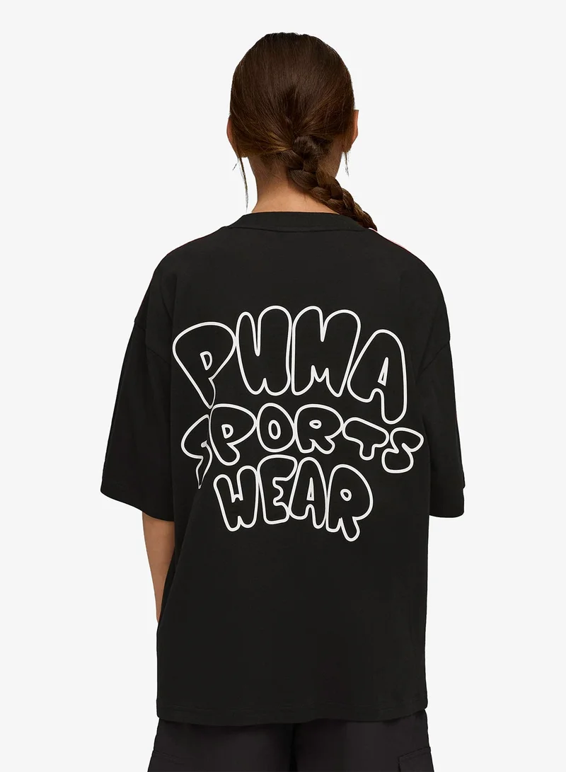 بوما تيشيرت شبابي واسع بطبعة سحاب مضيء