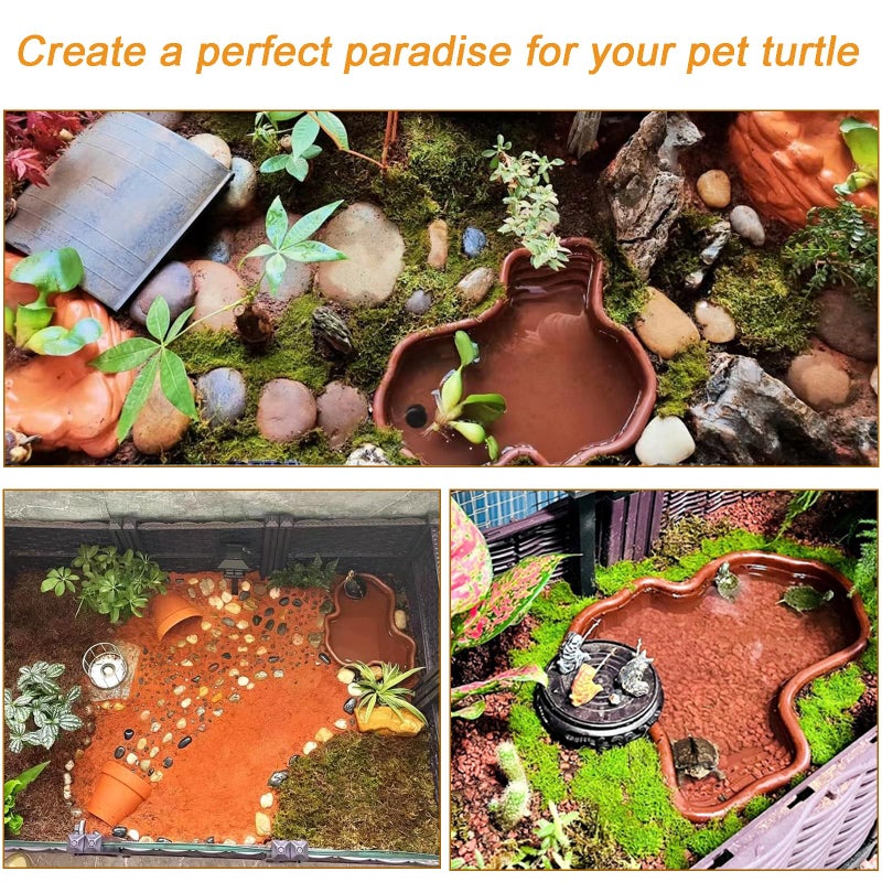 3PCS Tortoise Dish with Ramp Leaf - Tortoise Food & Water Bowls - Reptile Habitat Accessories for Horned Frogs & Lizards - Fit for Bath - Image 4