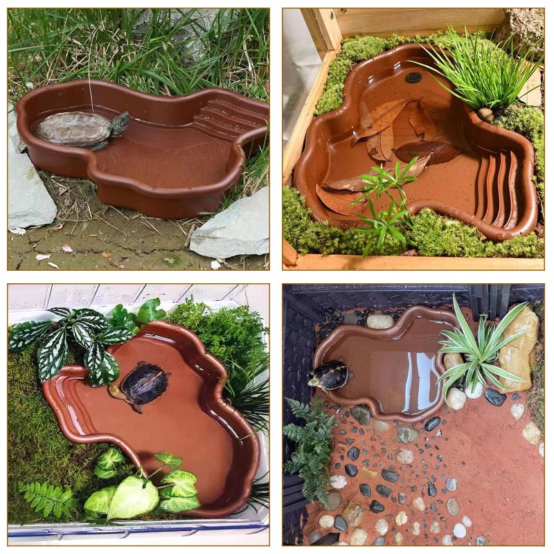 3PCS Tortoise Dish with Ramp Leaf - Tortoise Food & Water Bowls - Reptile Habitat Accessories for Horned Frogs & Lizards - Fit for Bath - Image 2