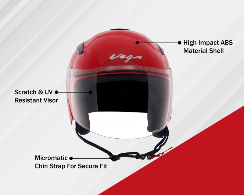 Vega Orion Open Face Riding Helmet with Lightweight Shell, Comfortable Liner, Shock Absorbing Interior, Ventilated Fit, Durable Build, and Modern Red Styling Red-M - Image 5