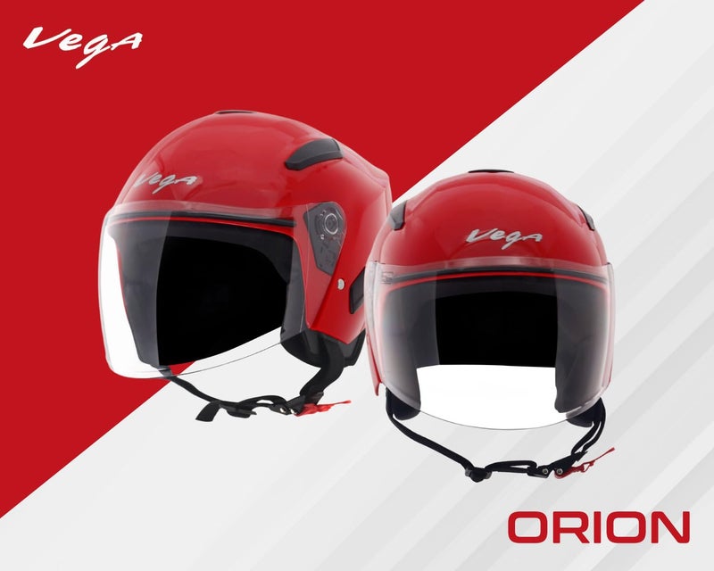Vega Orion Open Face Riding Helmet with Lightweight Shell, Comfortable Liner, Shock Absorbing Interior, Ventilated Fit, Durable Build, and Modern Red Styling Red-M - Image 3
