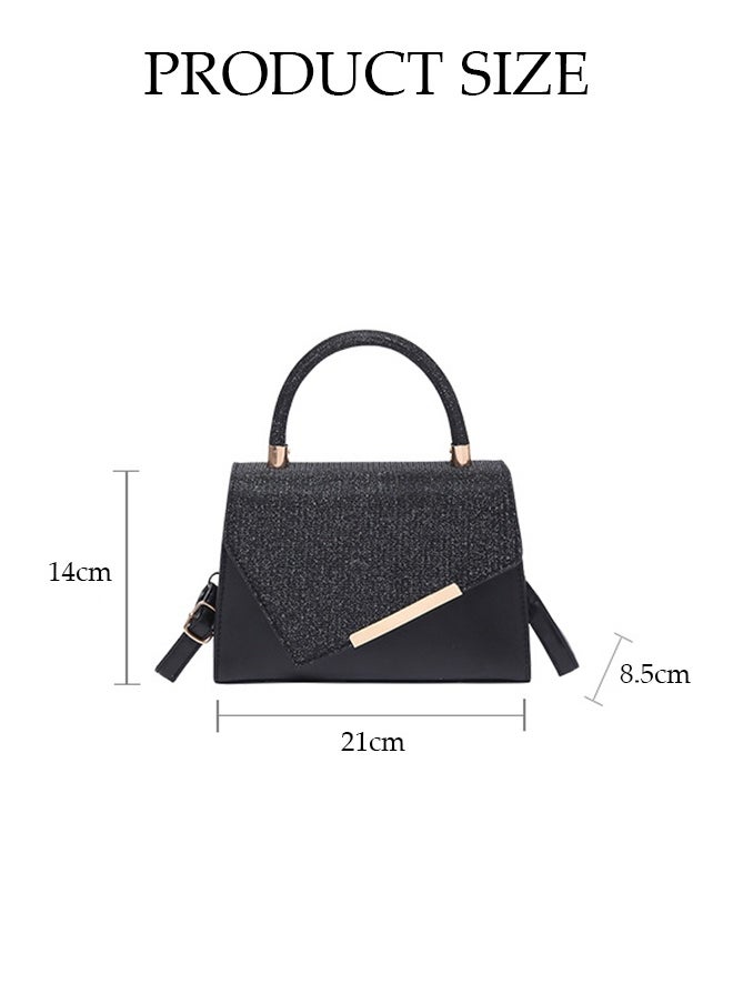 DUNISO Retro Handle Satchel, Small Square Crossbody Bag With Sequins, Hand-Held Patchwork Bag, Suitable For Shopping, Party, Banquet, Travel, Etc., Fashionable Evening Bag, Cocktail Handbag, Black  - Image 2
