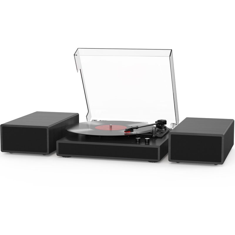 RetroAudio Record Player with 2X External Speakers Turntable Bluetooth Input Belt-Driven 3-Speed (33, 45, 78 RPM) LP Player Turntables for Vinyl Records with RCA Output, Aux in, Auto Stop, Black - Image 1