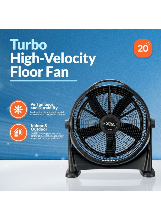 PAMI Turbo 20” High-Velocity Floor Fan - Quiet Portable Fan With 3 Speed Levels & Carry Handle- Adjustable Head Powerful Air Flow Industrial Fan- Heavy-Duty Electric Box Fan For Bedroom Home Office - Image 2