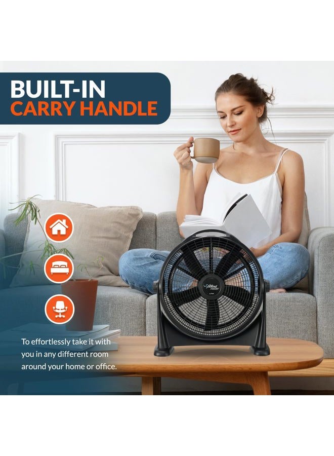 PAMI Turbo 20” High-Velocity Floor Fan - Quiet Portable Fan With 3 Speed Levels & Carry Handle- Adjustable Head Powerful Air Flow Industrial Fan- Heavy-Duty Electric Box Fan For Bedroom Home Office - Image 5