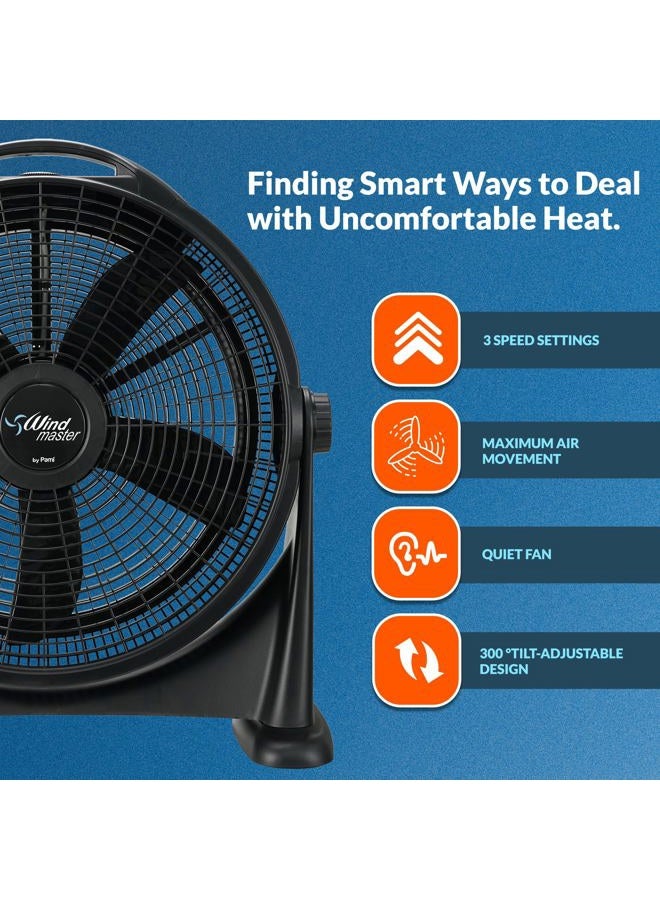 PAMI Turbo 20” High-Velocity Floor Fan - Quiet Portable Fan With 3 Speed Levels & Carry Handle- Adjustable Head Powerful Air Flow Industrial Fan- Heavy-Duty Electric Box Fan For Bedroom Home Office - Image 3