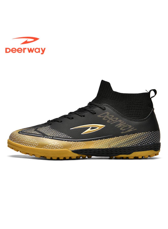 Deerway Adult Youth Soccer Shoes Tf Turf Non-slip Wear-resistant Match Shoes Obsidian Gold Tf Turf Studs Size 36 - Image 1