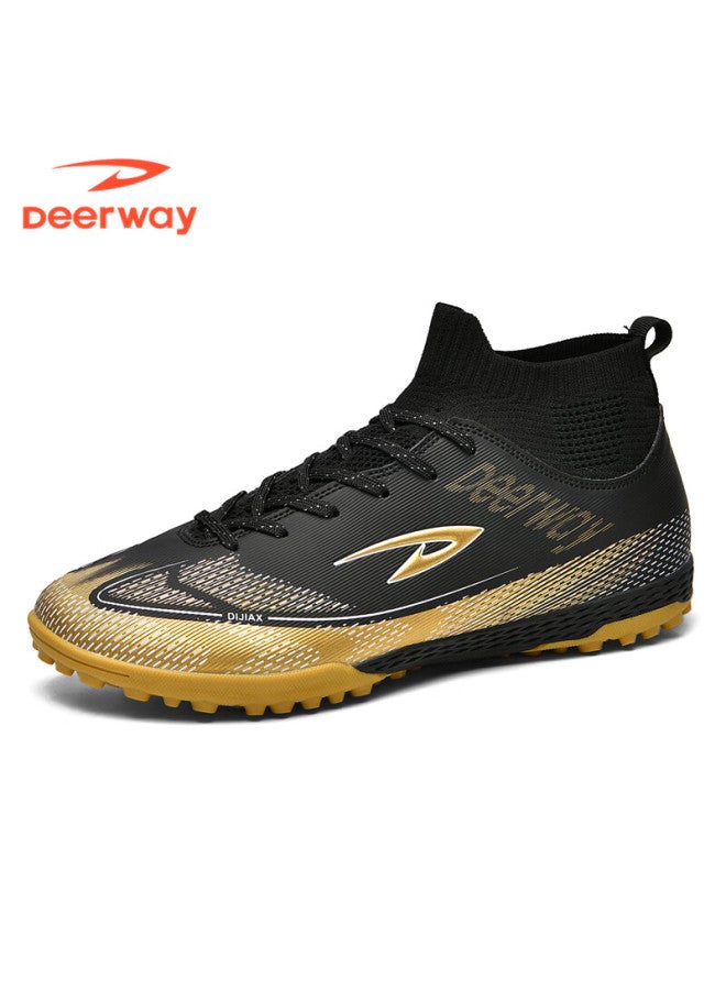 Deerway Adult Youth Soccer Shoes Tf Turf Non-slip Wear-resistant Match Shoes Obsidian Gold Tf Turf Studs Size 36 - Image 3