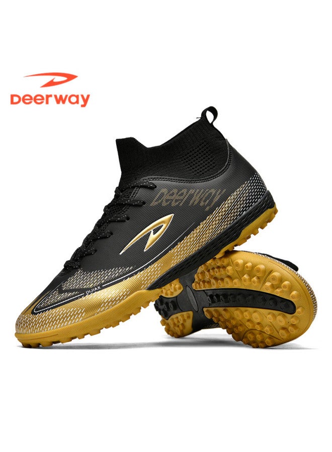 Deerway Adult Youth Soccer Shoes Tf Turf Non-slip Wear-resistant Match Shoes Obsidian Gold Tf Turf Studs Size 36 - Image 2