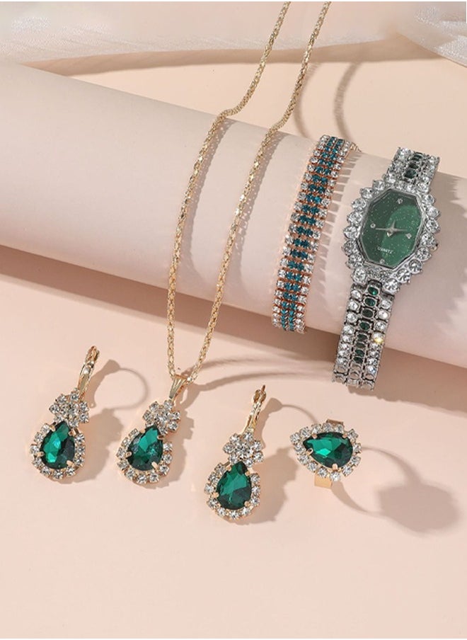 Generic - 5 in 1 Women's Necklace,Watch,earring Gift Set,Quartz Watch,Women Watch Business Gifts Unique Wristwatch,Holiday Gifts,Birthday Gifts - Image 1